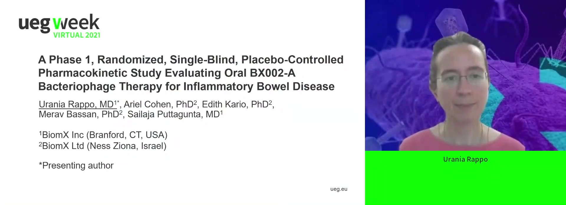 A PHASE 1, RANDOMIZED, SINGLE-BLIND, PLACEBO-CONTROLLED PHARMACOKINETIC STUDY EVALUATING ORAL BX002-A BACTERIOPHAGE THERAPY FOR INFLAMMATORY BOWEL DISEASE