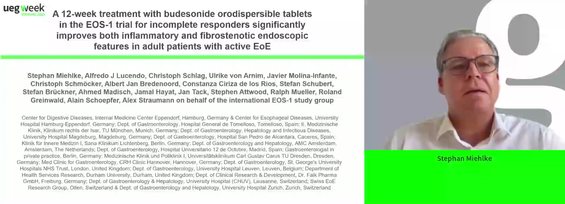 A 12-WEEK TREATMENT WITH BUDESONIDE ORODISPERSIBLE TABLETS IN THE EOS-1 TRIAL FOR INCOMPLETE RESPONDERS SIGNIFICANTLY IMPROVES BOTH INFLAMMATORY AND FIBROSTENOTIC ENDOSCOPIC FEATURES IN ADULT PATIENTS WITH ACTIVE EOSINOPHILIC ESOPHAGITIS